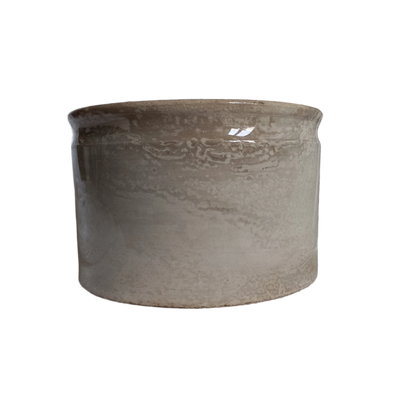 French antique ironstone crock pot or preserve pot that is tea stained and manufactured by Creil et Montereau