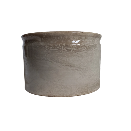 French antique ironstone crock pot or preserve pot that is tea stained and manufactured by Creil et Montereau