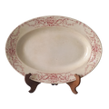 French antique creamy white ironstone oval platter with pink transferware pattern by KG Luneville