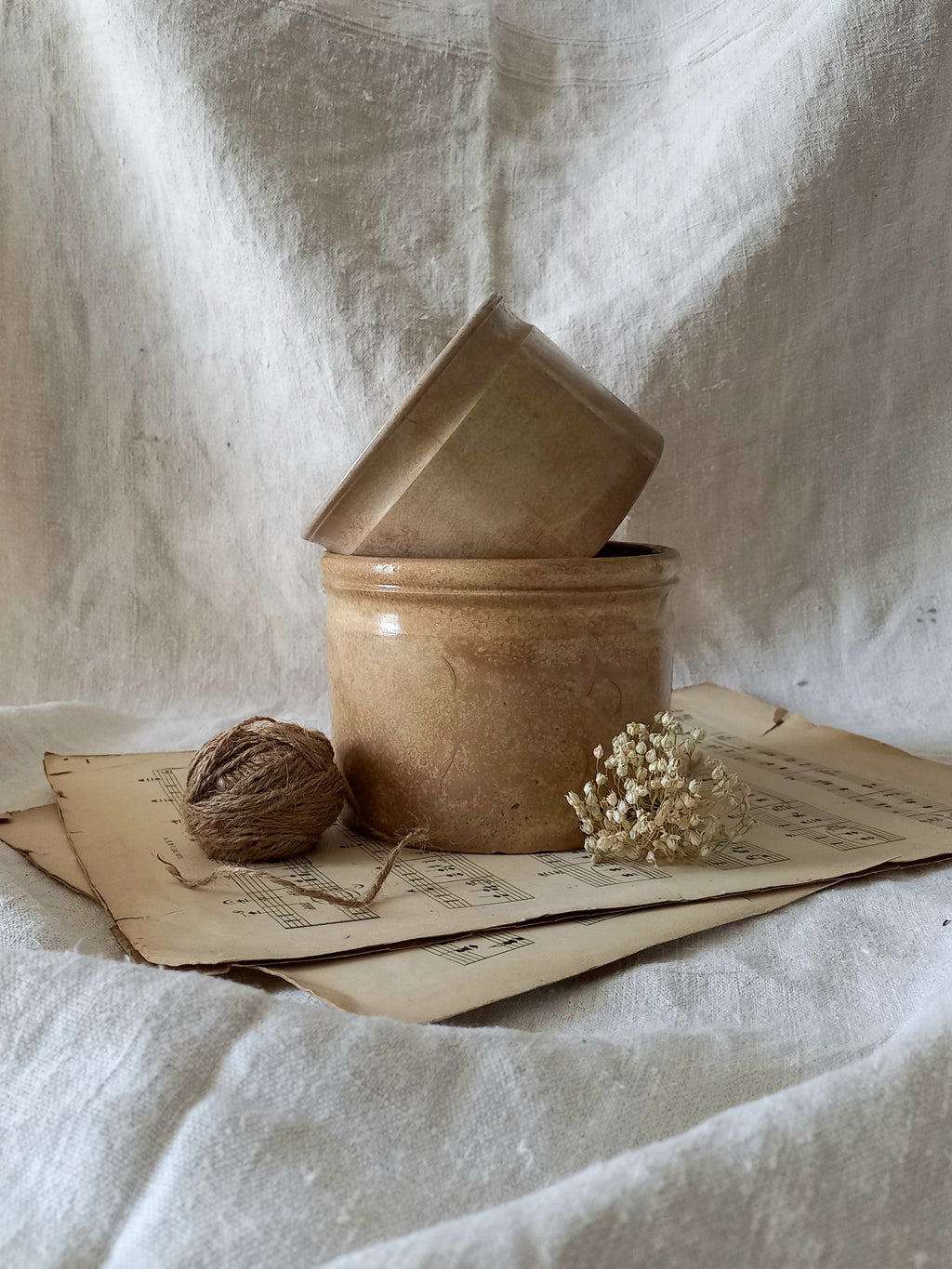 Pair of French Antique Ironstone Jam Pots Or Crock Pots