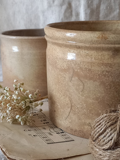 Pair of French Antique Ironstone Jam Pots Or Crock Pots