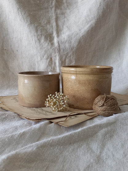 Pair of French Antique Ironstone Jam Pots Or Crock Pots