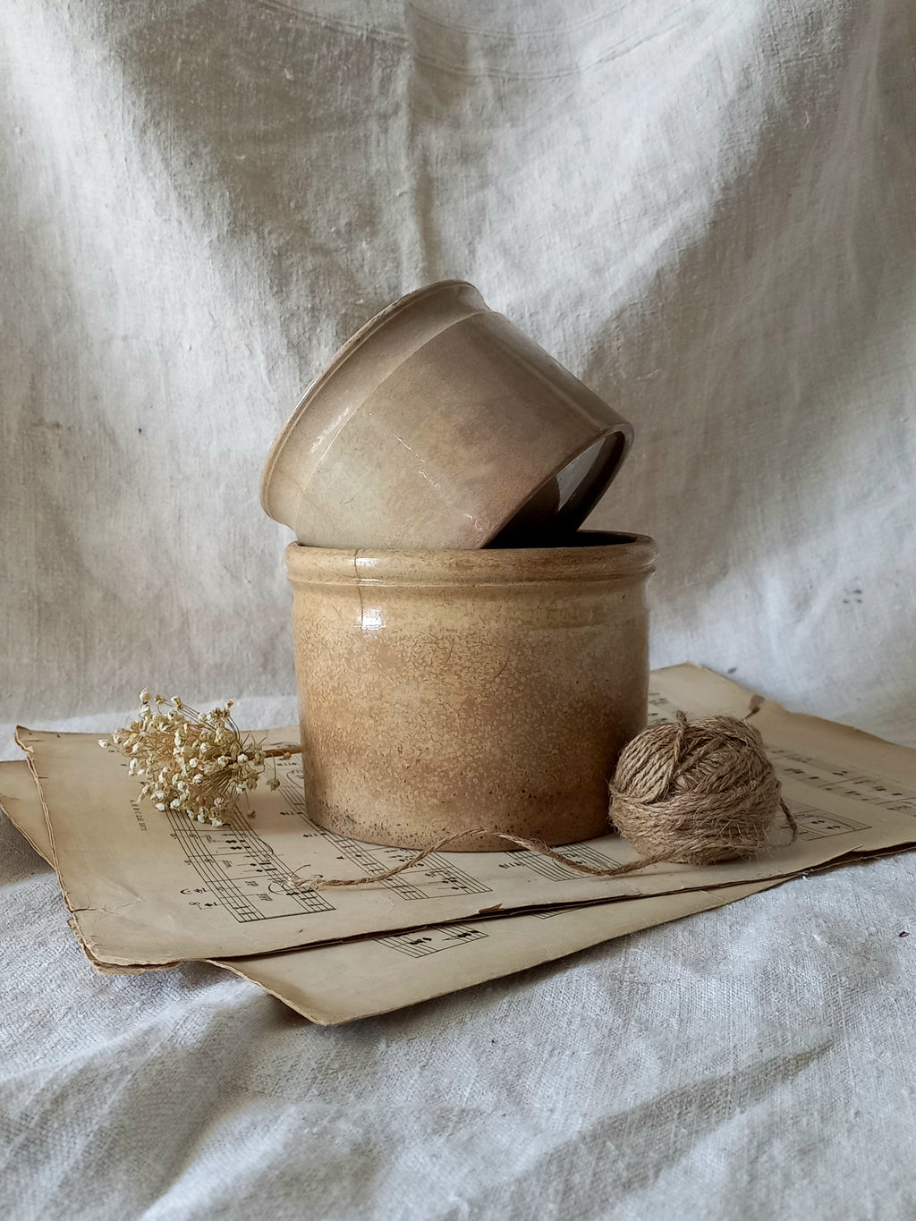 Pair of French Antique Ironstone Jam Pots Or Crock Pots