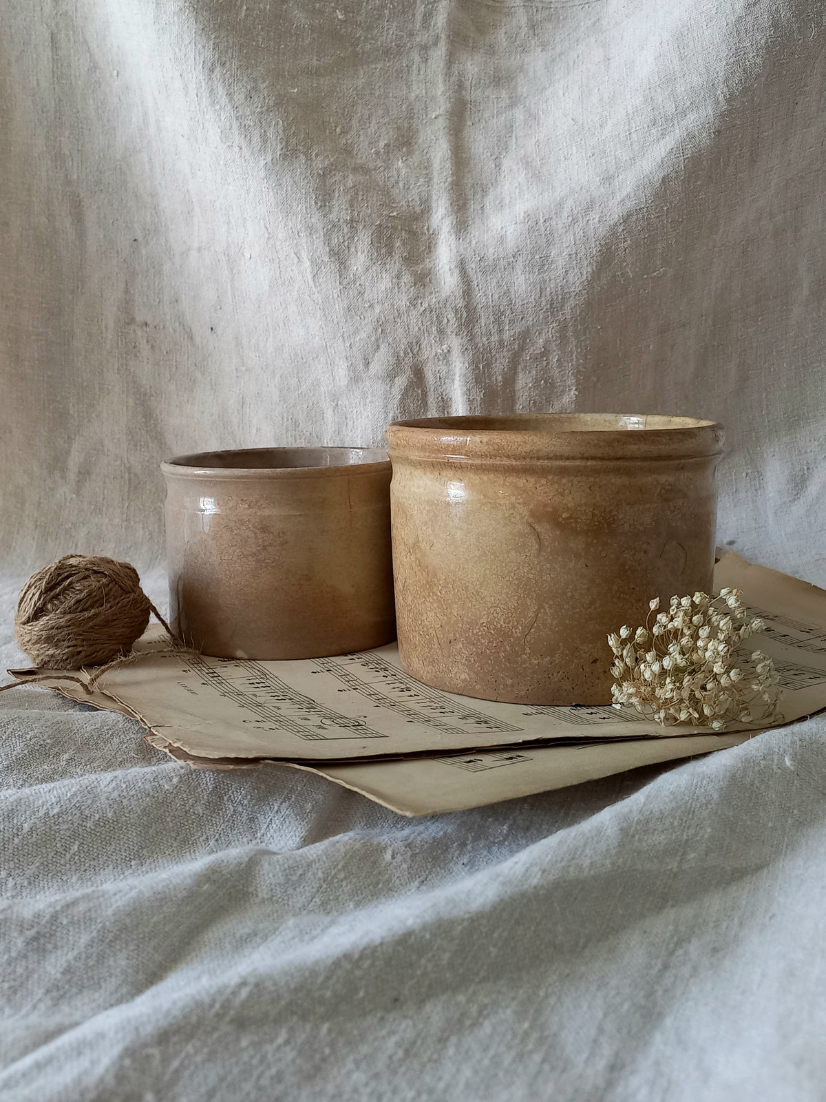 Pair of French Antique Ironstone Jam Pots Or Crock Pots