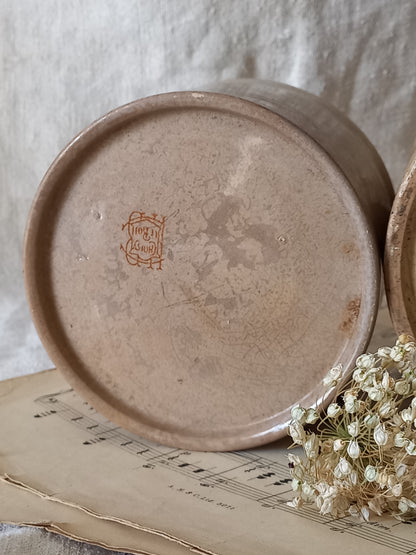Pair of French Antique Ironstone Jam Pots Or Crock Pots
