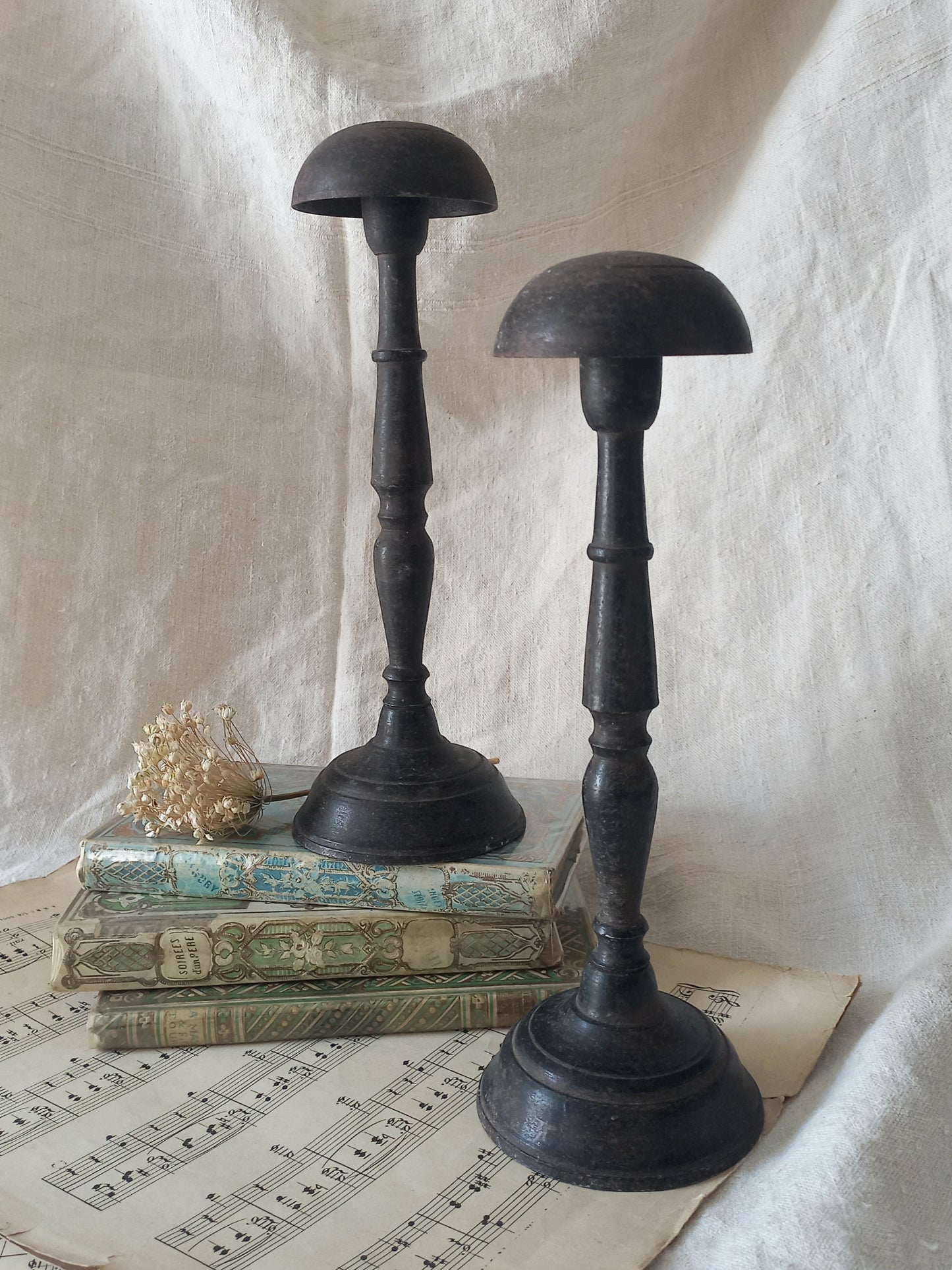 Pair of Antique Parisian Metal Hat Stands, Milliner's Stands