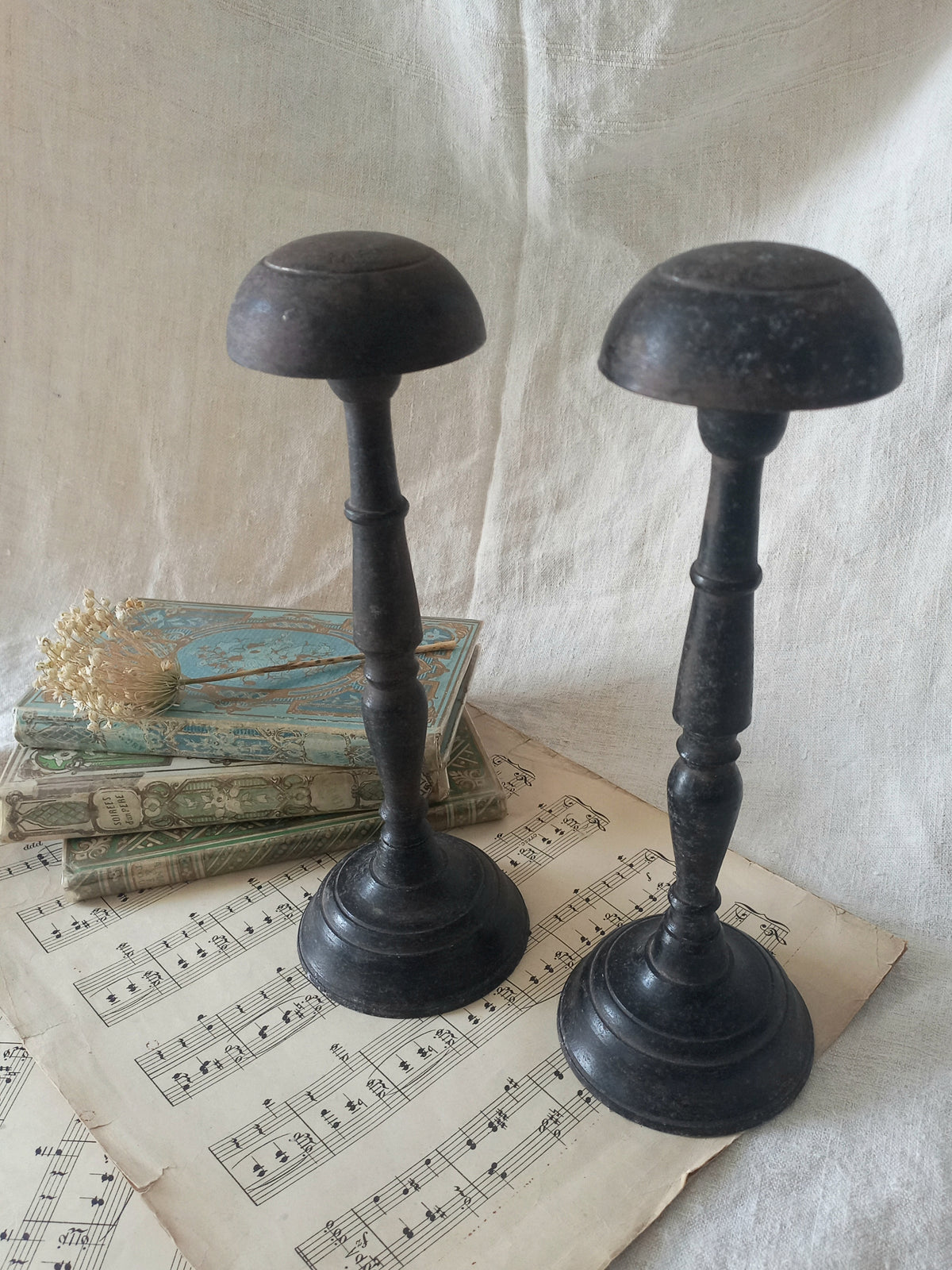 Pair of Antique Parisian Metal Hat Stands, Milliner's Stands