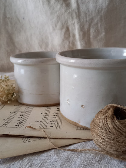French Antique White Glazed Pottery Jam Pots