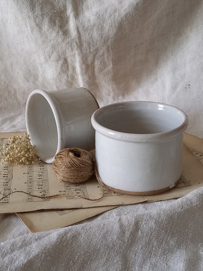 French Antique White Glazed Pottery Jam Pots