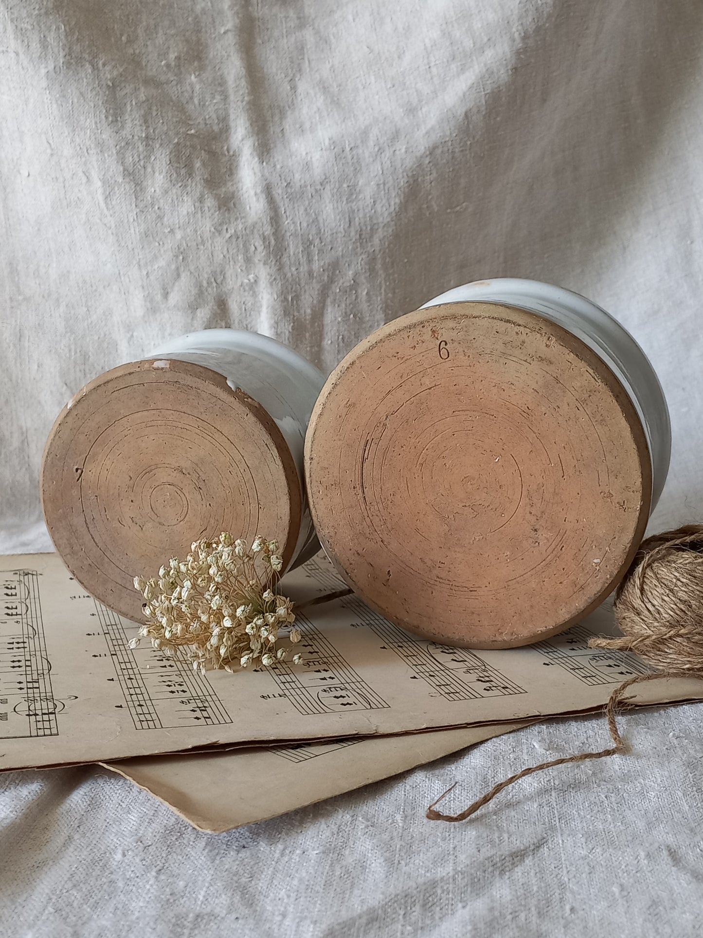 French Antique White Glazed Pottery Jam Pots