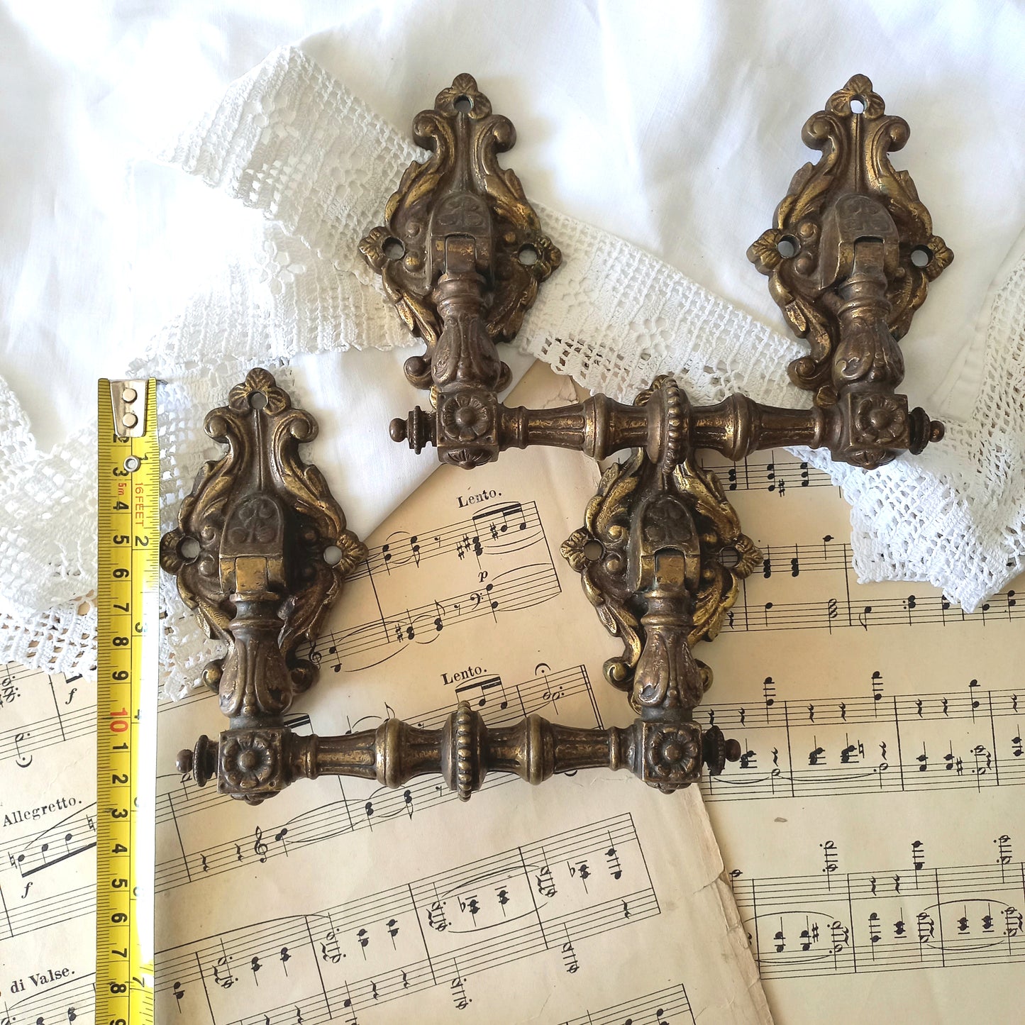 A beautiful pair of decorative French antique drawer pulls, heavy quality pieces that are not found these days. The perfect pieces for finishing off your furniture.
