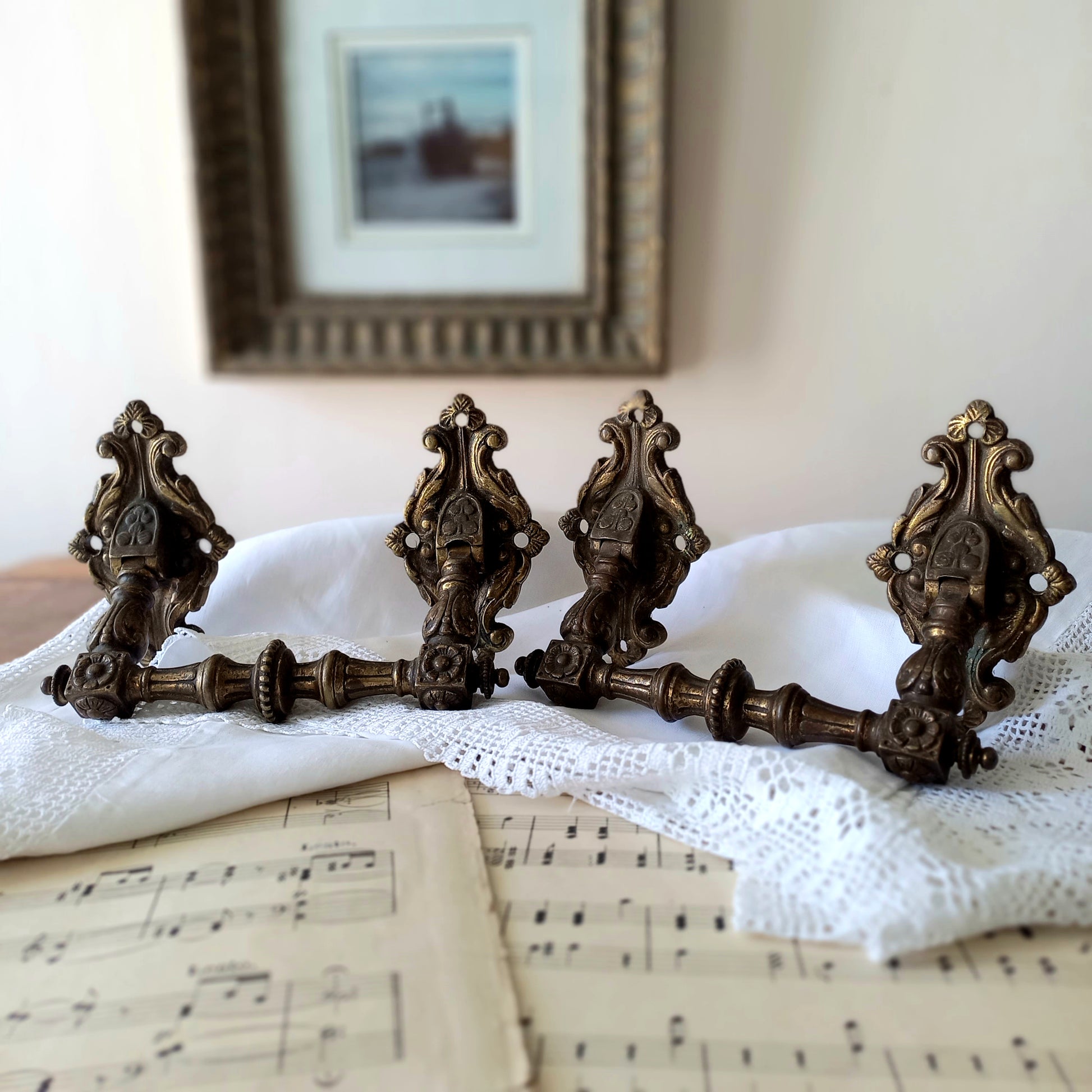 A beautiful pair of decorative French antique drawer pulls, heavy quality pieces that are not found these days. The perfect pieces for finishing off your furniture.