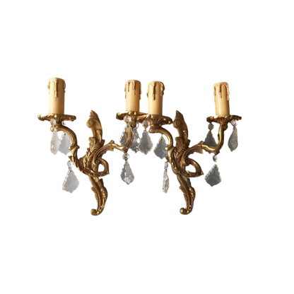 French vintage glass crystal wall lamps, antique style wall lightning sconces, classic vintage lighting