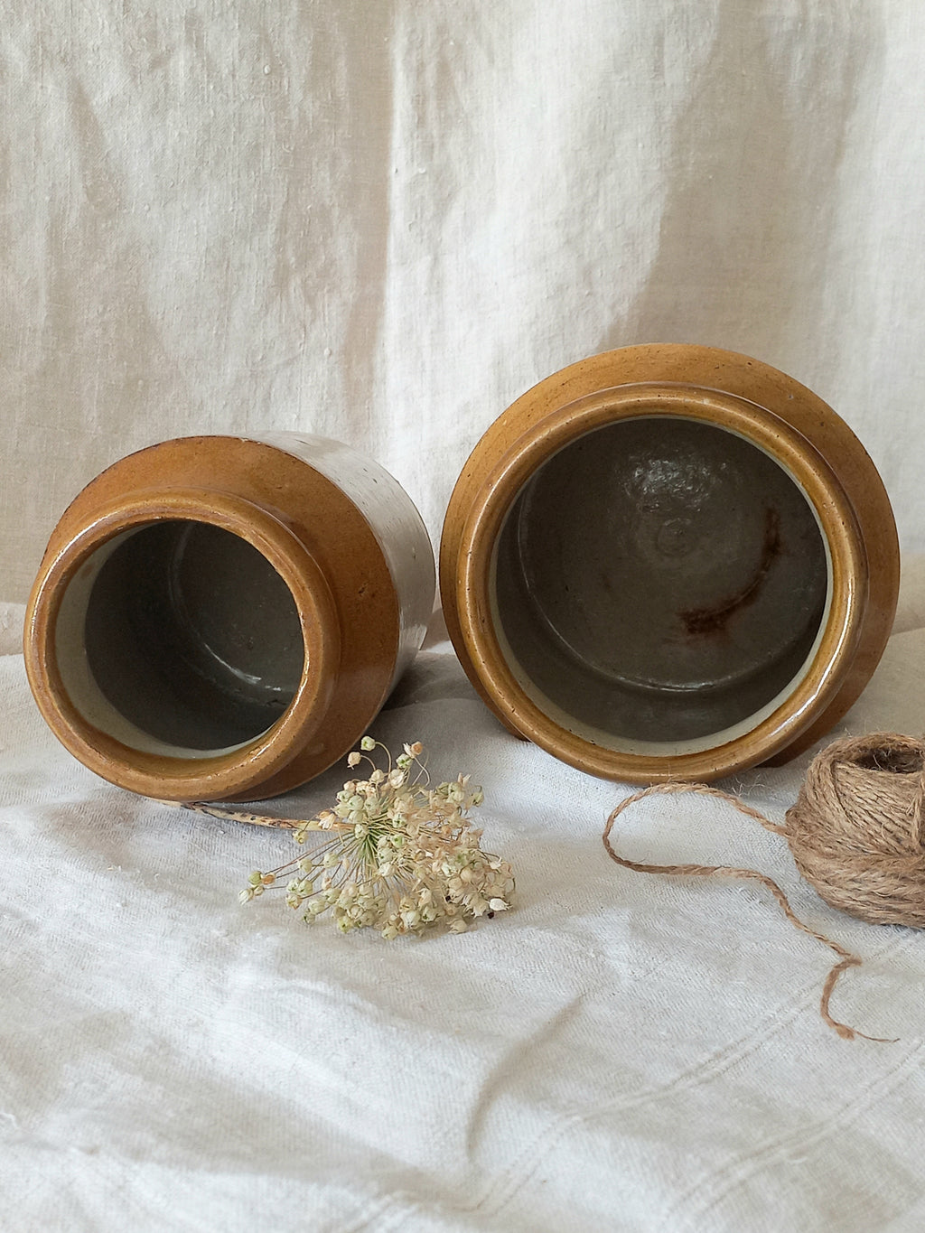 Pair of Antique Glazed Stoneware Storage Confit Pots