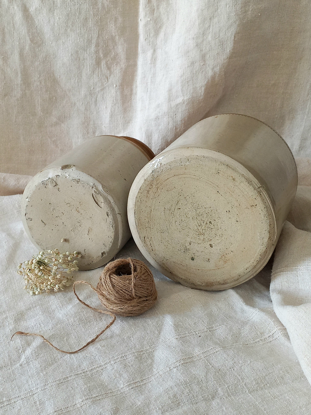 Pair of Antique Glazed Stoneware Storage Confit Pots