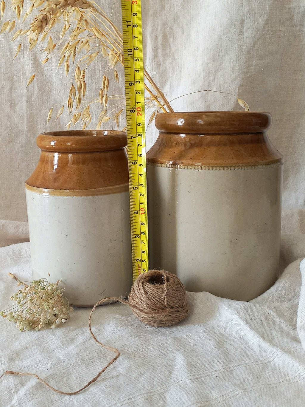 Pair of Antique Glazed Stoneware Storage Confit Pots