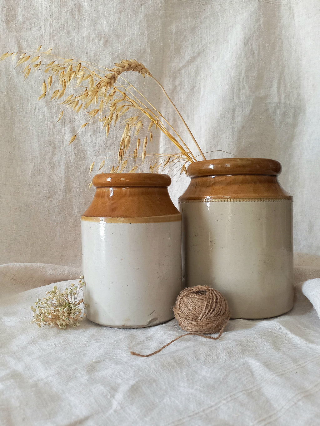 Pair of Antique Glazed Stoneware Storage Confit Pots