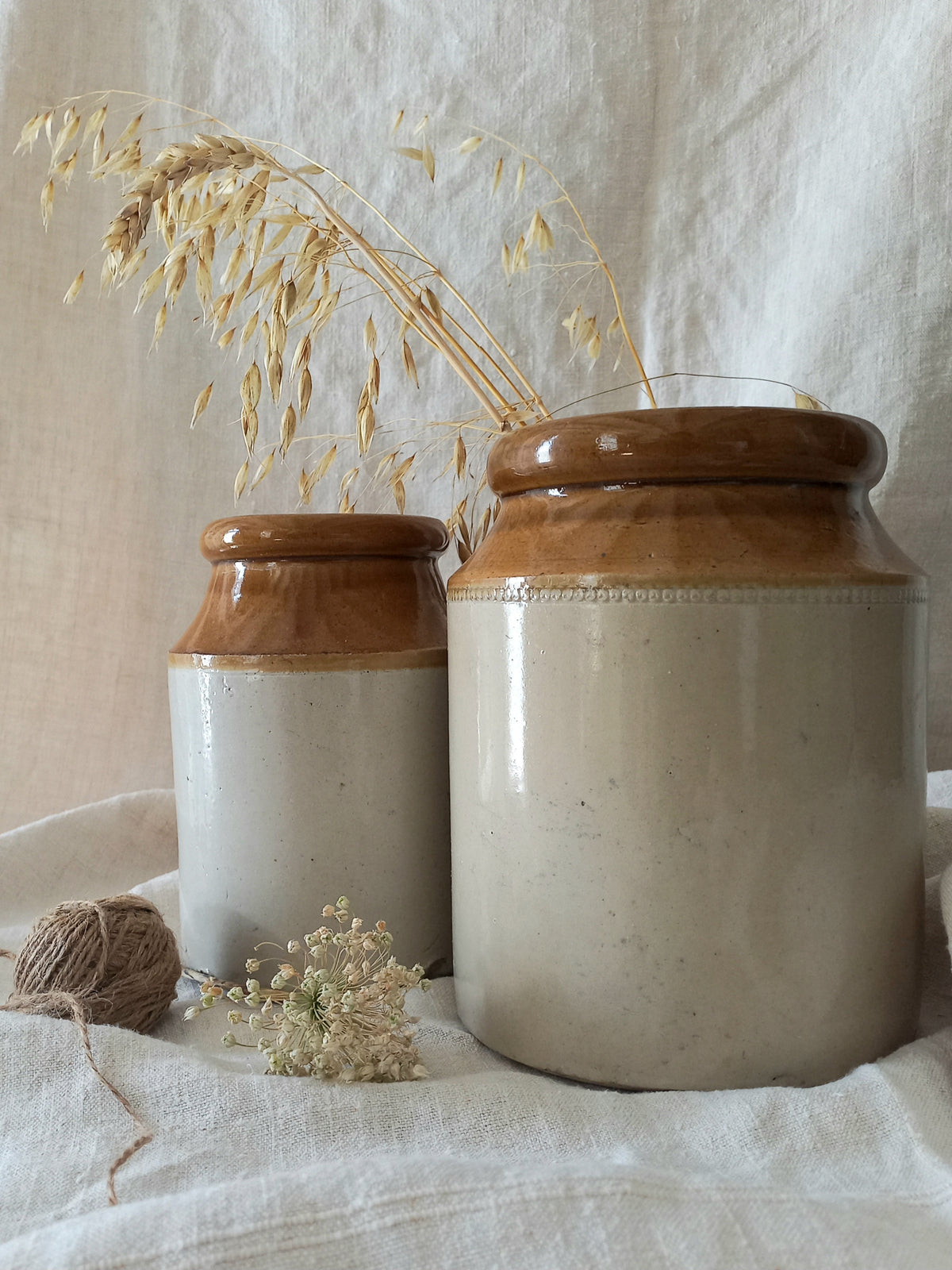 Pair of Antique Glazed Stoneware Storage Confit Pots