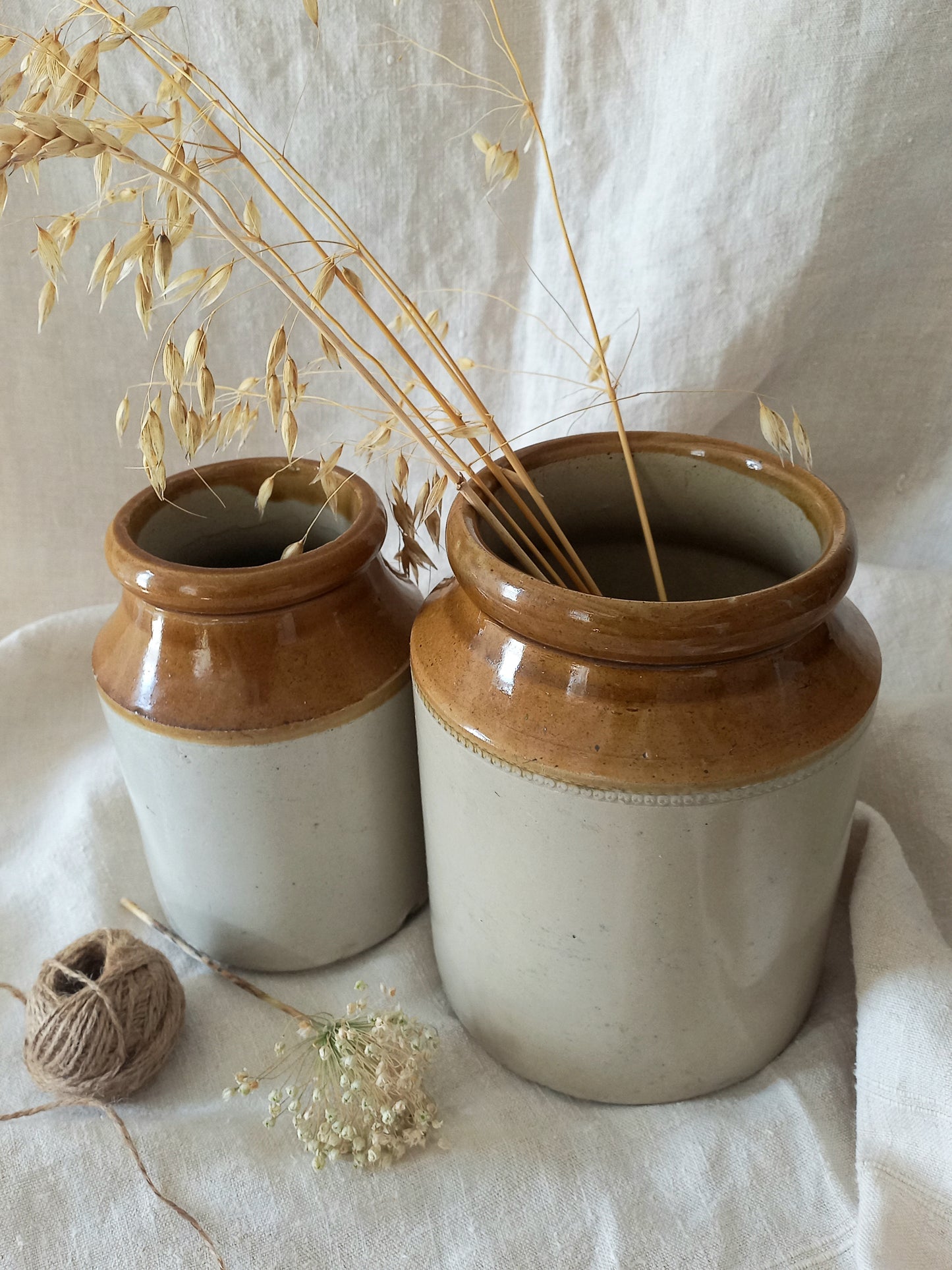 Pair of Antique Glazed Stoneware Storage Confit Pots