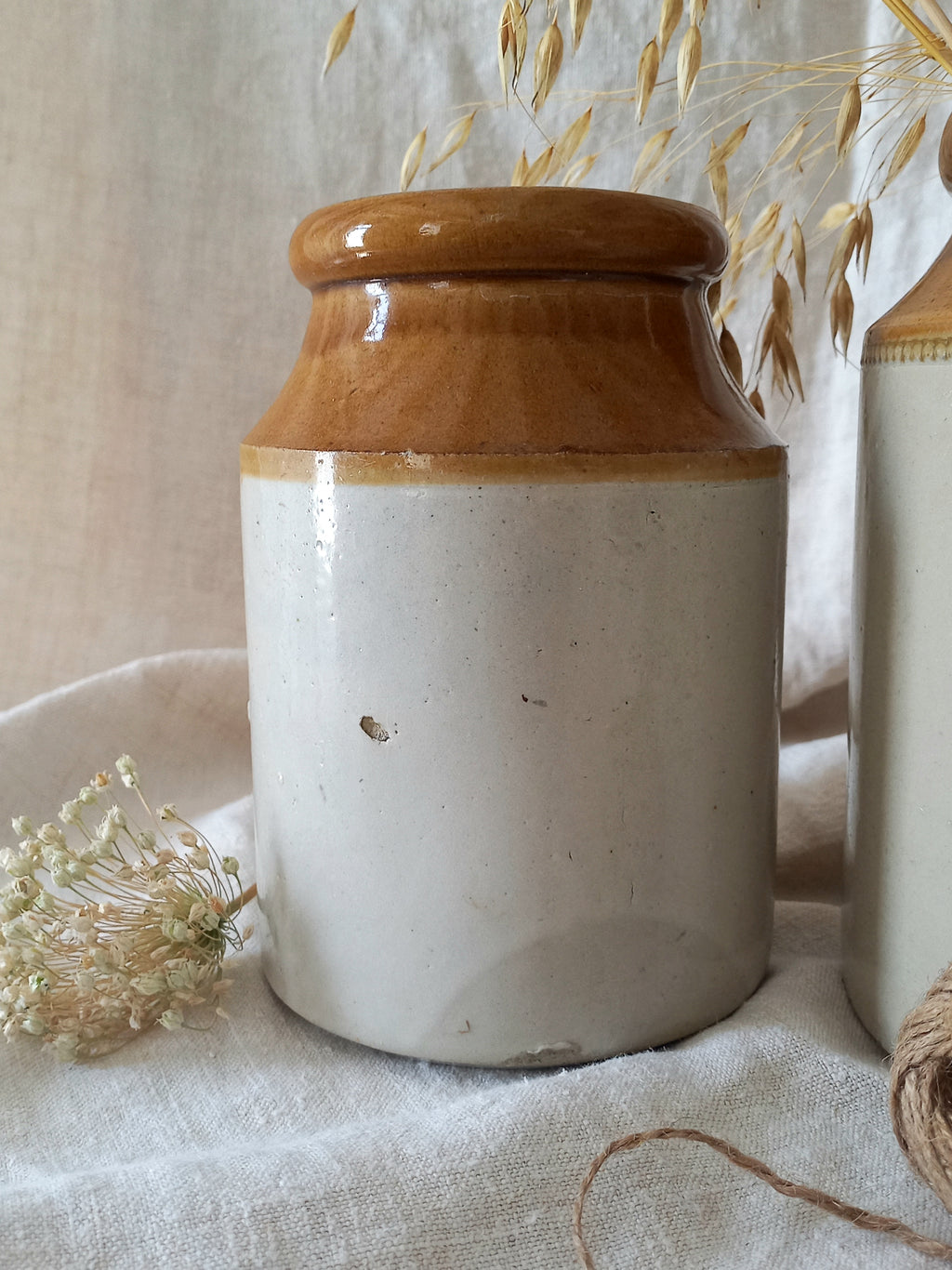 Pair of Antique Glazed Stoneware Storage Confit Pots