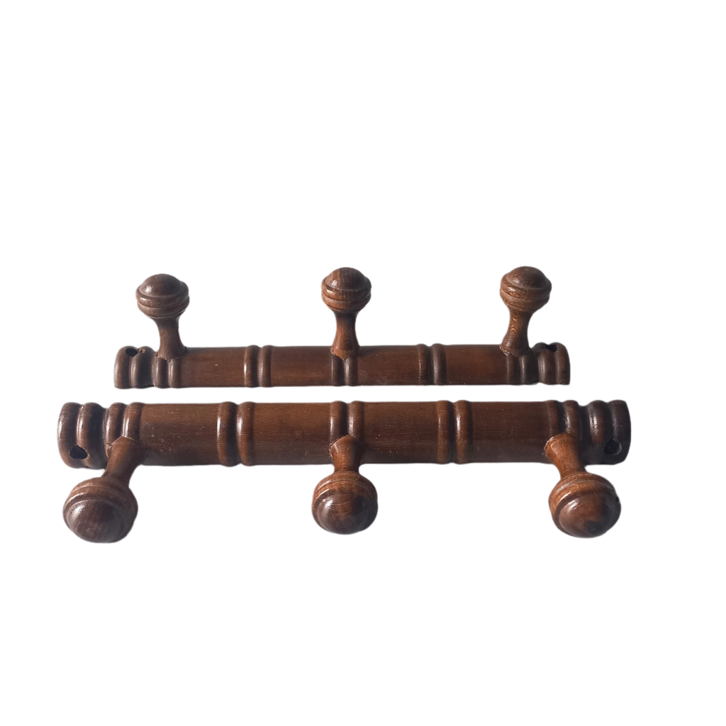 Pair wooden 3 peg coat racks, french vintage small coat rack