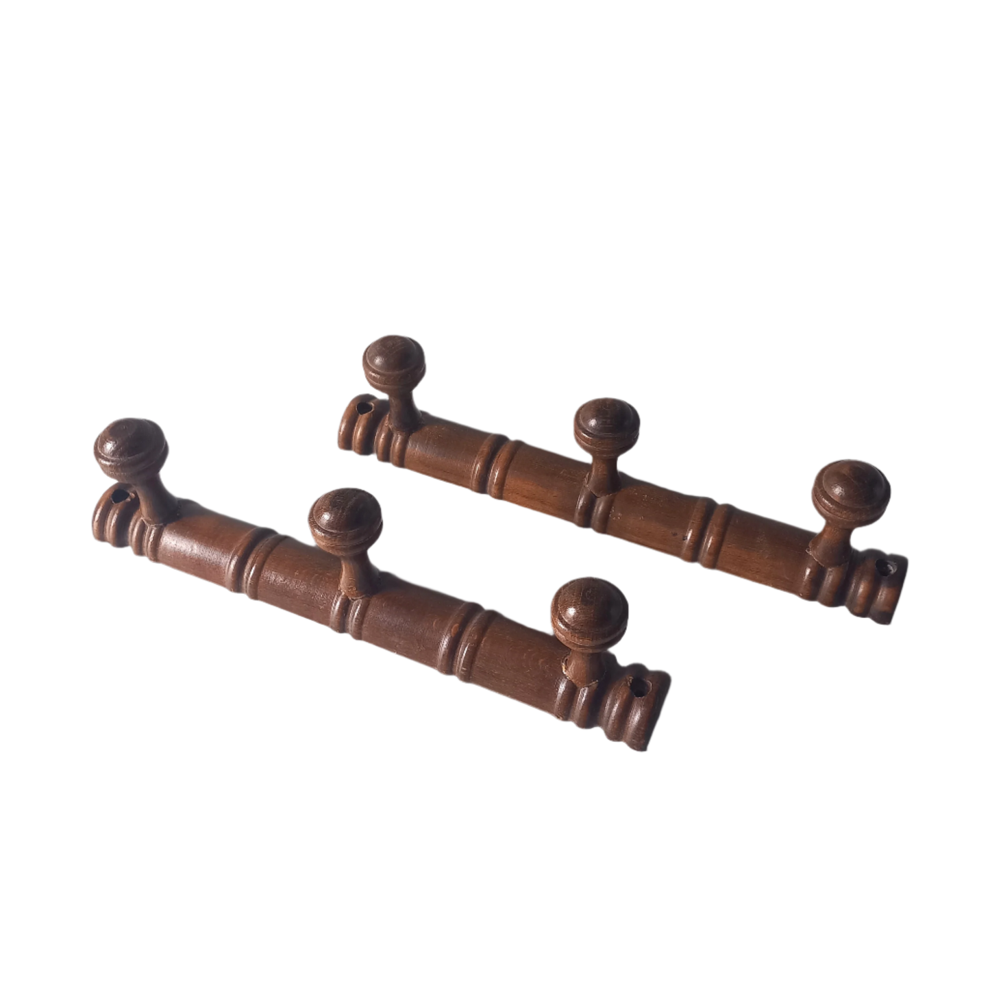 Pair wooden 3 peg coat racks, french vintage small coat rack