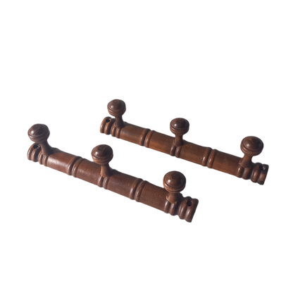 Pair wooden 3 peg coat racks, french vintage small coat rack