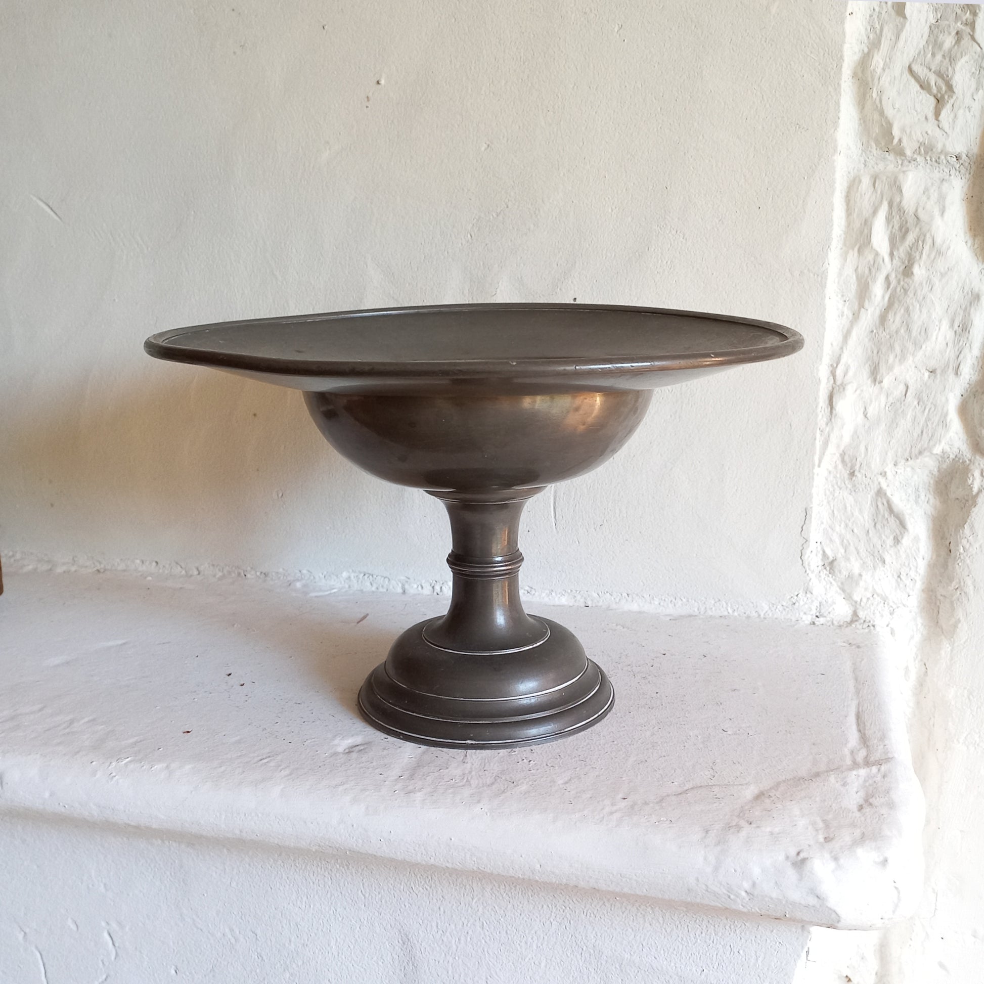 A stunning vintage/antique pewter compote, a shapely and wonderful piece.