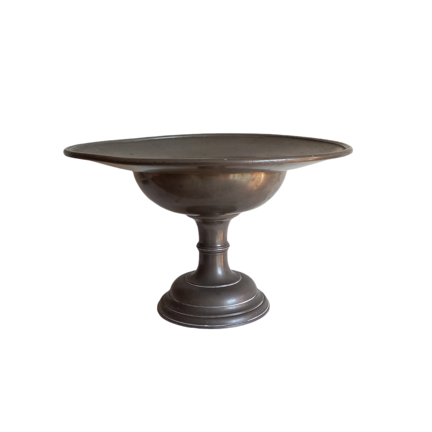 A stunning vintage/antique pewter compote, a shapely and wonderful piece.