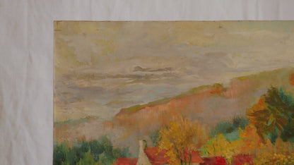 Vintage Rural Farm Landscape Oil Painting On Board