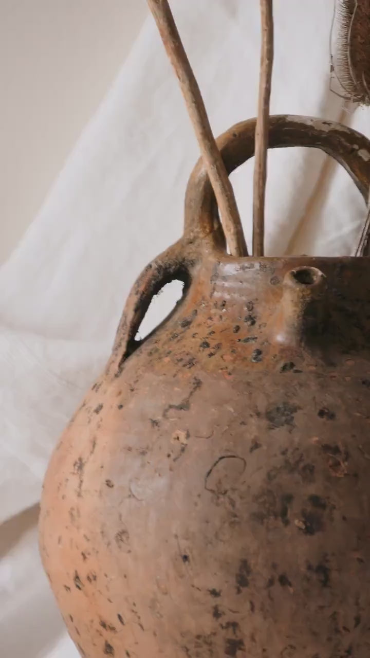 Large French Antique Terracotta Oil Jar, Rustic Clay Storage Pot c.1900