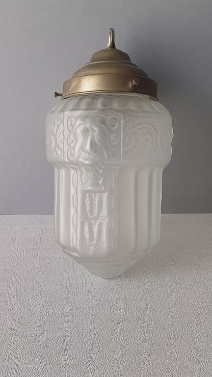 Small art deco decorative hanging lamp with decorative frosted glass lampshade