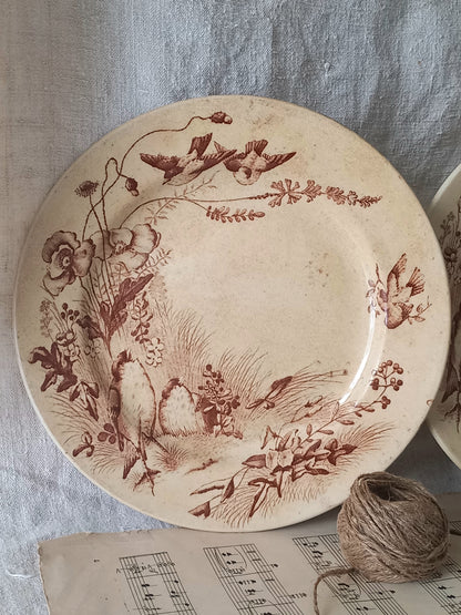 Decorative plate with floral and nature design on a textured surface