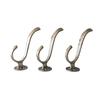 3 x French vintage silver coloured metal coat hooks in used sturdy used condition. Good for coat storage, dog leads, or maybe in the kitchen or bathroom for towels.
Circa. 1930s/1950s.