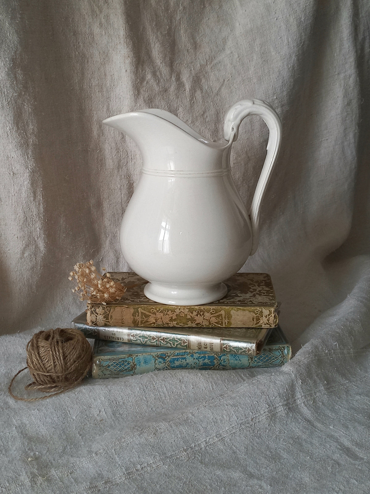 Small antique white ironstone/earthenware jug by premier French manufacturer, Sarreguemines.