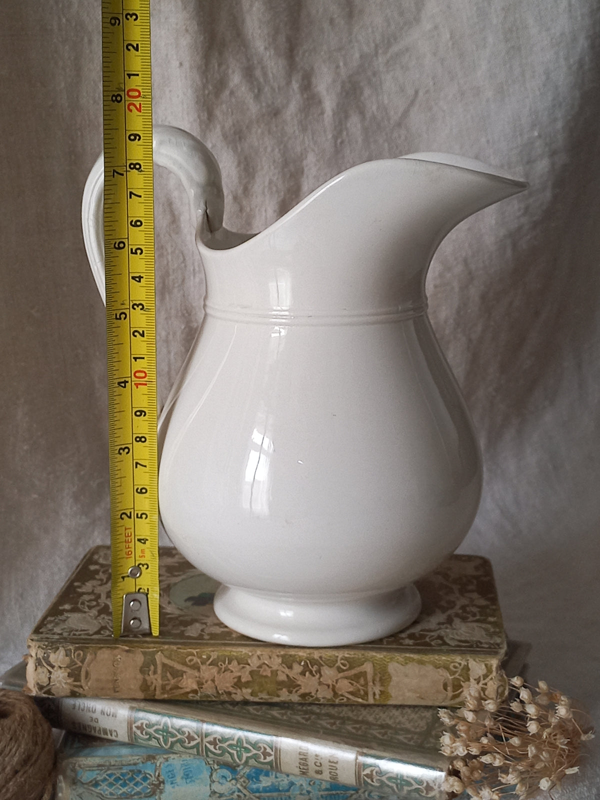Small antique white ironstone/earthenware jug by premier French manufacturer, Sarreguemines.