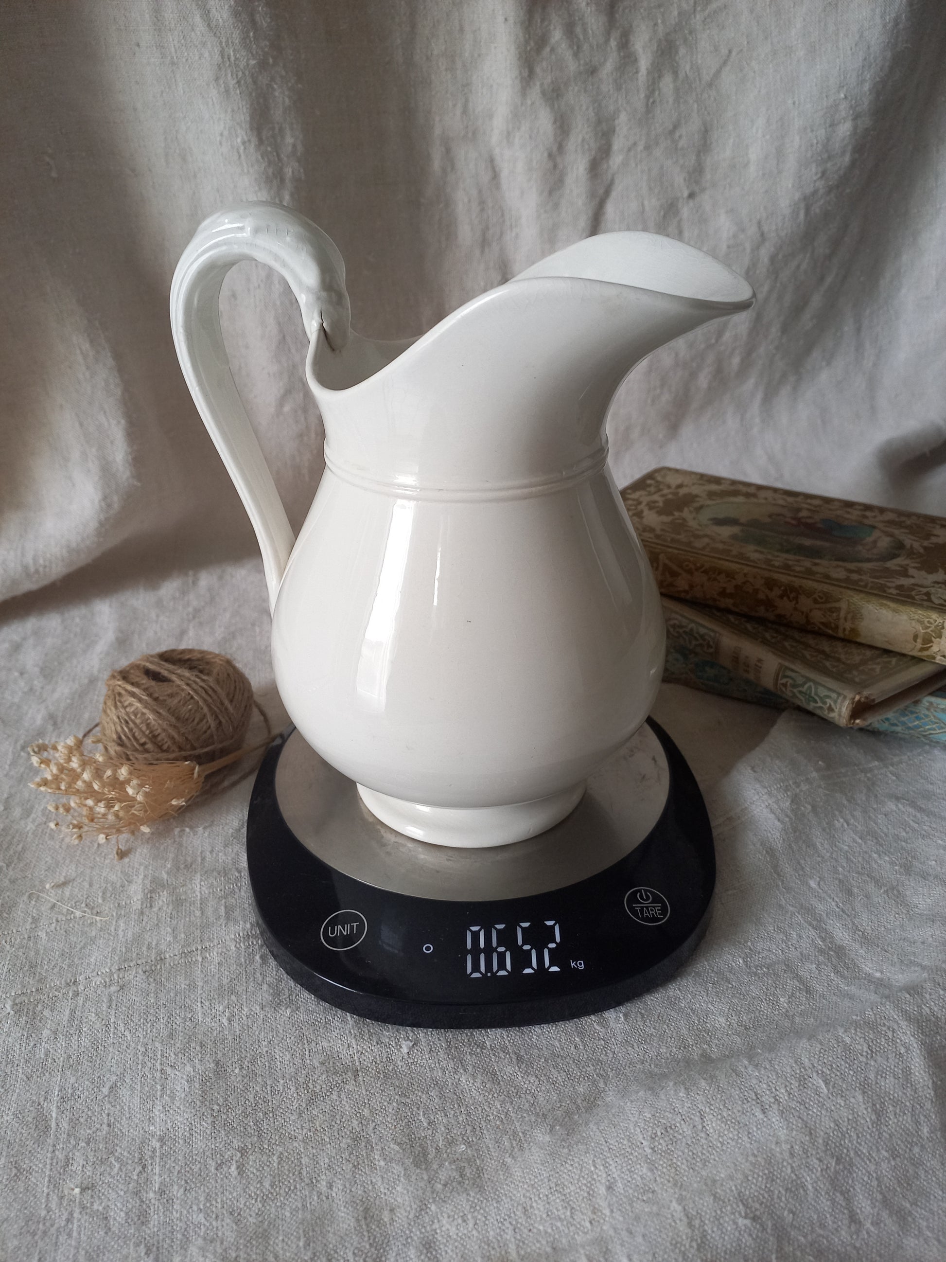 Small antique white ironstone/earthenware jug by premier French manufacturer, Sarreguemines.