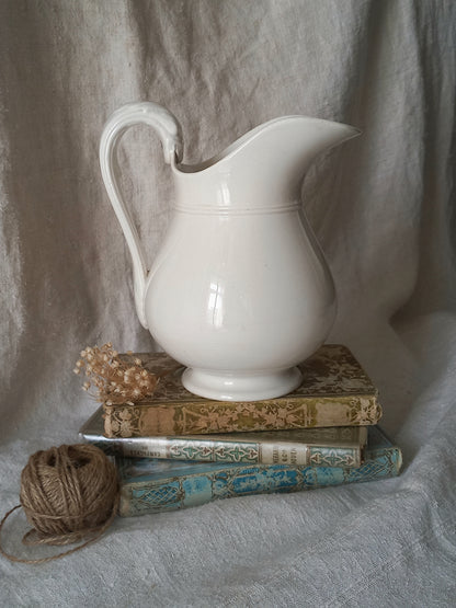Small antique white ironstone/earthenware jug by premier French manufacturer, Sarreguemines.