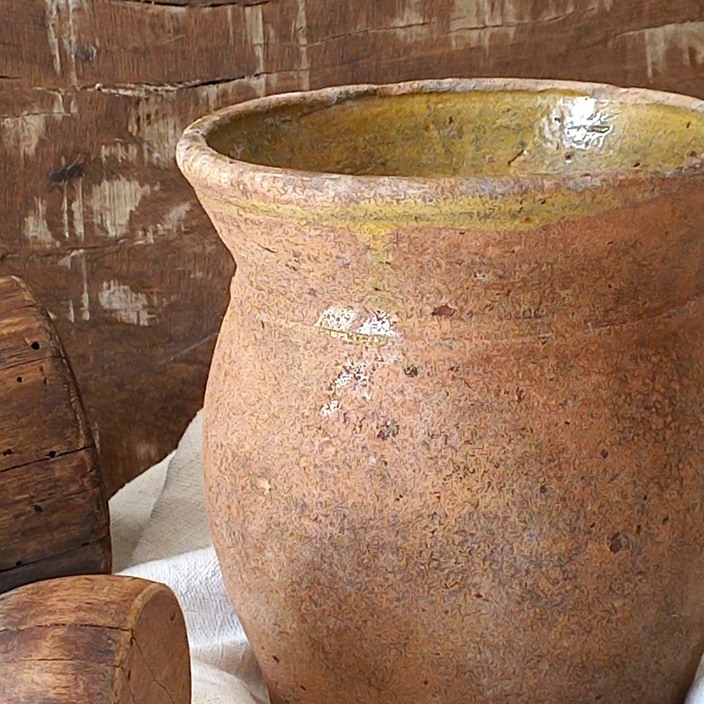 A little antique stoneware jug with a glazed interior in a wonderful shade of ochre, so rustic! This piece of pottery has aged beautifully and with its uneven worn edges and earthy rough texture it's perfect for a rustic, country or farmhouse interior.
