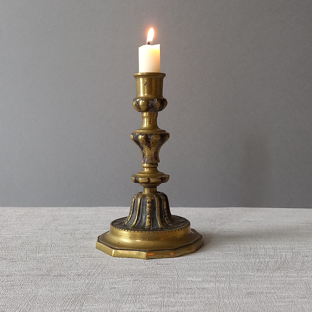 Small French vintage decorative brass bronze candle holder, a heavy piece for its size. Makes a very nice piece of practical home decor or is perfect as a vintage gift!