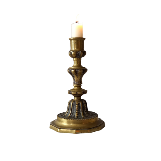 Small vintage candle holder, decorative brass bronze candle stick holder