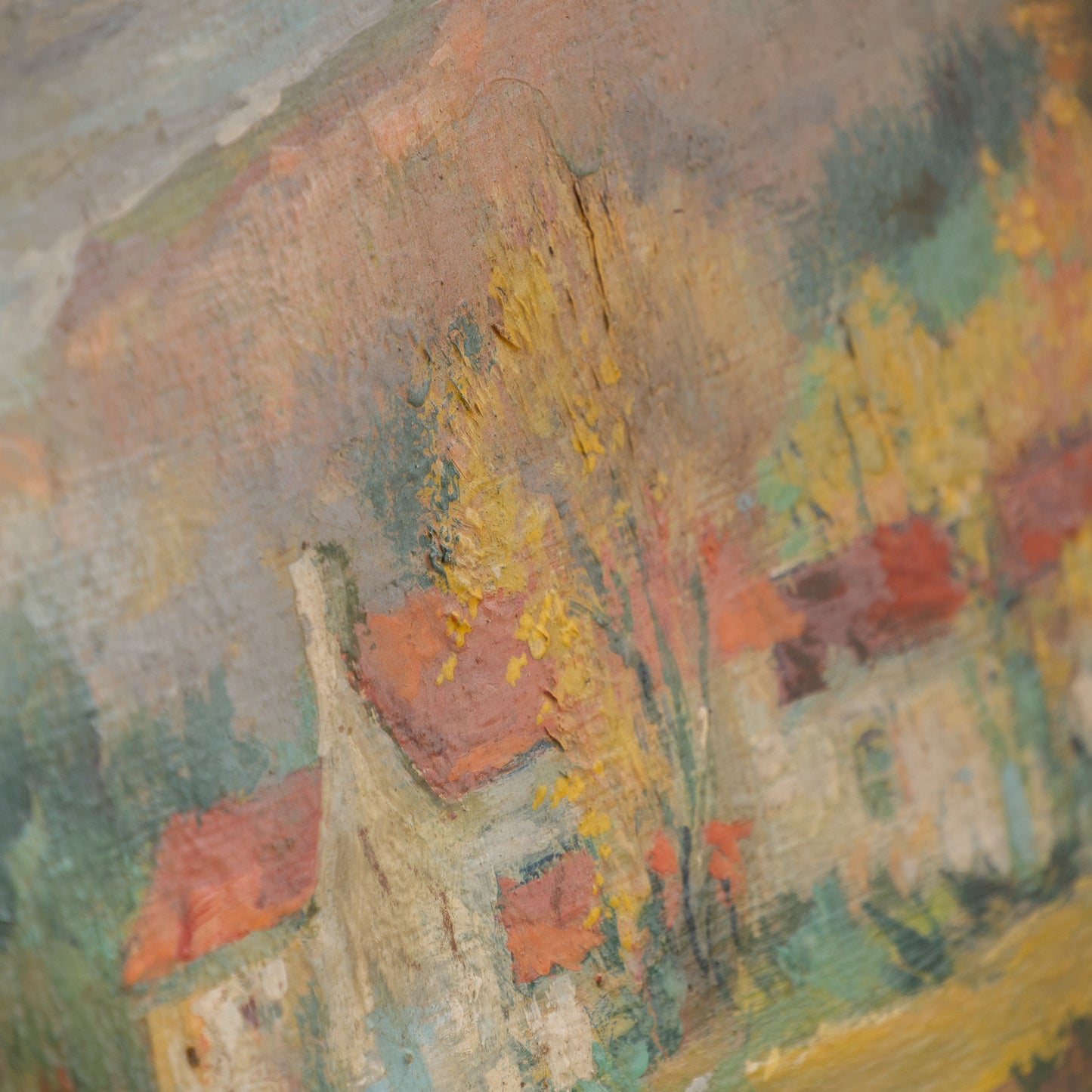 Vintage Rural Farm Landscape Oil Painting On Board