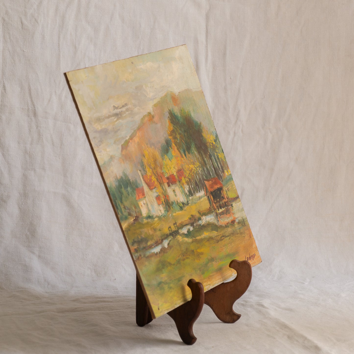 Vintage Rural Farm Landscape Oil Painting On Board