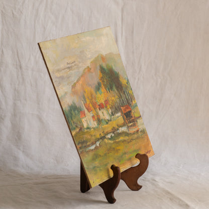 Vintage Rural Farm Landscape Oil Painting On Board