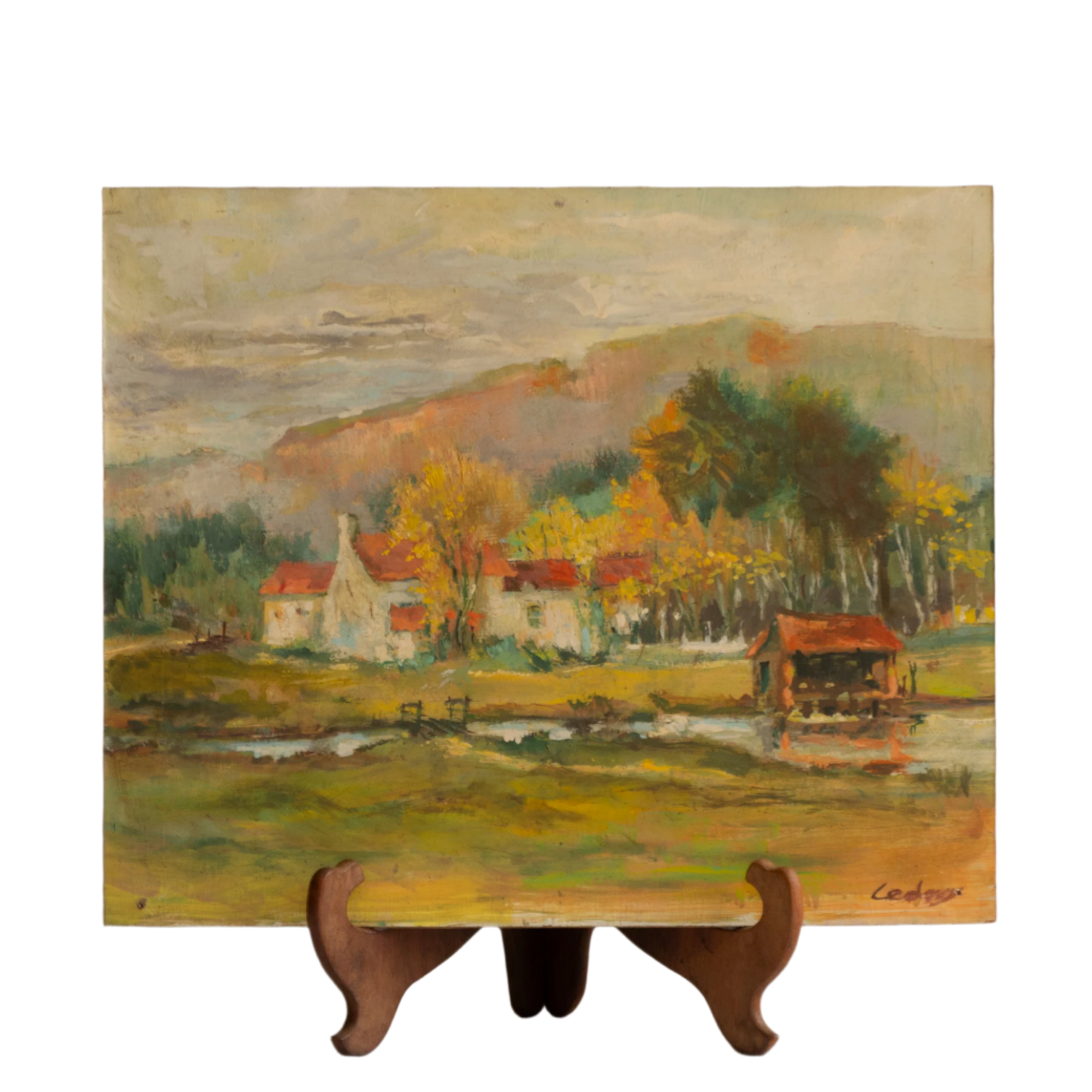Vintage Rural Farm Landscape Oil Painting On Board