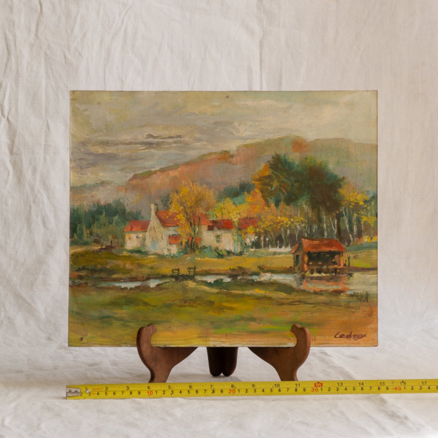 Vintage Rural Farm Landscape Oil Painting On Board