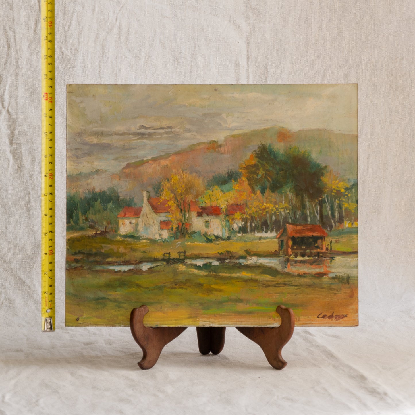 Vintage Rural Farm Landscape Oil Painting On Board