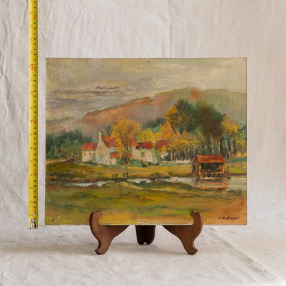 Vintage Rural Farm Landscape Oil Painting On Board