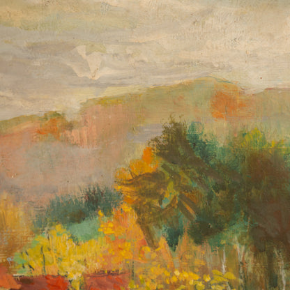 Vintage Rural Farm Landscape Oil Painting On Board