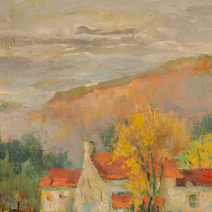 Vintage Rural Farm Landscape Oil Painting On Board